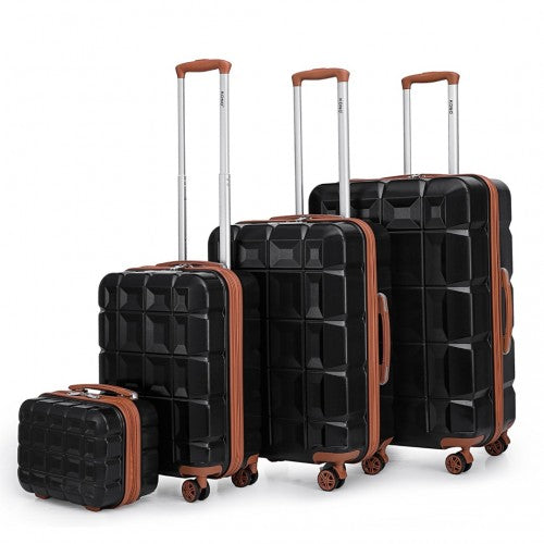 Easy Luggage K2292L - Kono Lightweight Hard Shell ABS Suitcase With TSA Lock And Vanity Case 4 Piece Set - Black And Brown