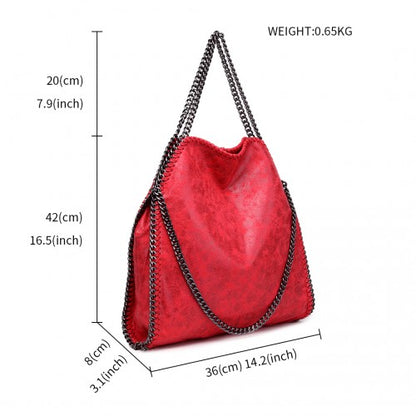 Easy Luggage S1760 - Miss Lulu Metallic Effect Chain Tote Bag - Red