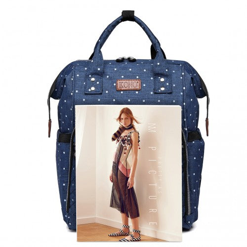 Easy Luggage E6705D2 - Kono Wide Open Designed Baby Diaper Changing Backpack Dot - Navy