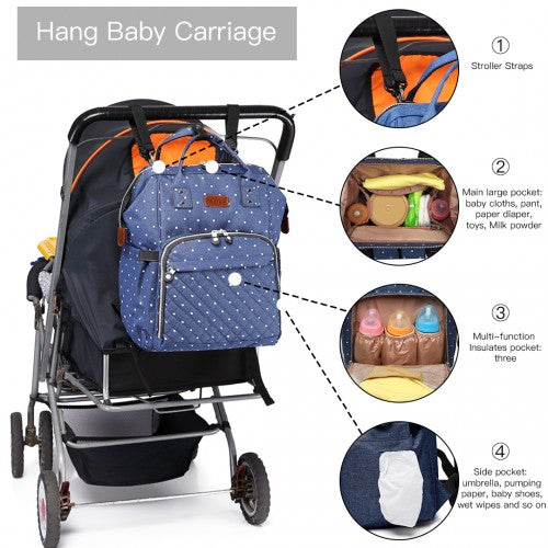 Easy Luggage E6705D2 - Kono Wide Open Designed Baby Diaper Changing Backpack Dot - Navy