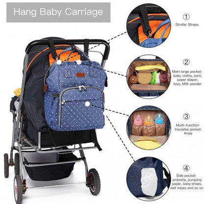 Easy Luggage E6705D2 - Kono Wide Open Designed Baby Diaper Changing Backpack Dot - Navy
