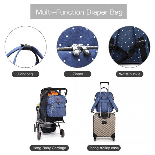 Easy Luggage E6705D2 - Kono Wide Open Designed Baby Diaper Changing Backpack Dot - Navy