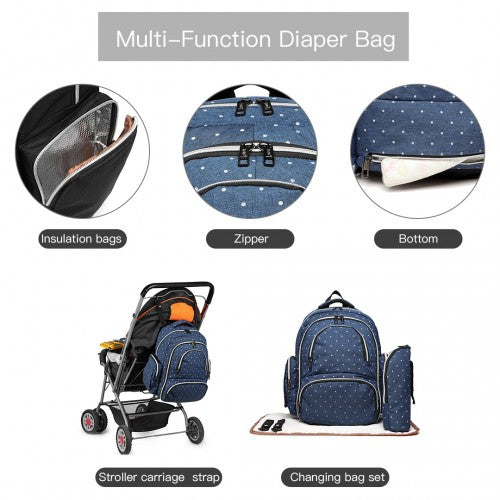 Easy Luggage E6706D2 - Kono Large Capacity Multi Function Baby Diaper Backpack Polka Dot Navy