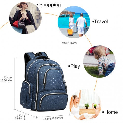 Easy Luggage E6706D2 - Kono Large Capacity Multi Function Baby Diaper Backpack Polka Dot Navy