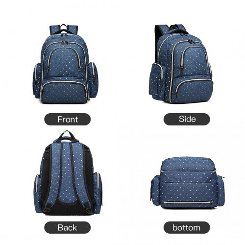 Easy Luggage E6706D2 - Kono Large Capacity Multi Function Baby Diaper Backpack Polka Dot Navy