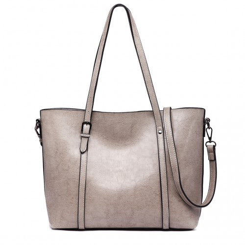 Easy Luggage E6709 - Miss Lulu Trendy Womens Tote Bags Wax Leather - Grey