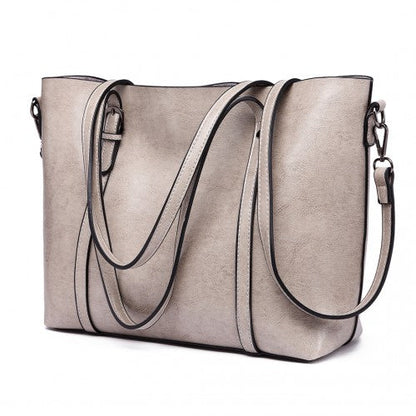Easy Luggage E6709 - Miss Lulu Trendy Womens Tote Bags Wax Leather - Grey