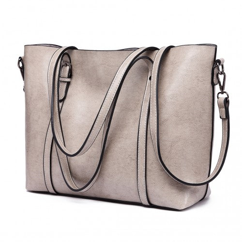 Easy Luggage E6709 - Miss Lulu Trendy Womens Tote Bags Wax Leather - Grey