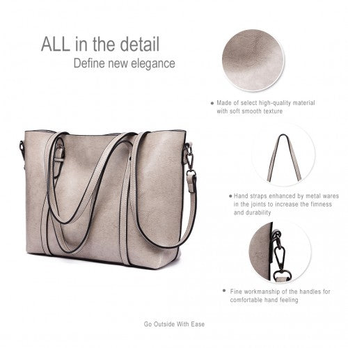 Easy Luggage E6709 - Miss Lulu Trendy Womens Tote Bags Wax Leather - Grey