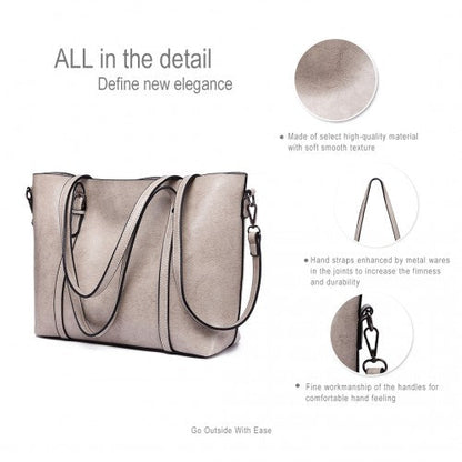 Easy Luggage E6709 - Miss Lulu Trendy Womens Tote Bags Wax Leather - Grey