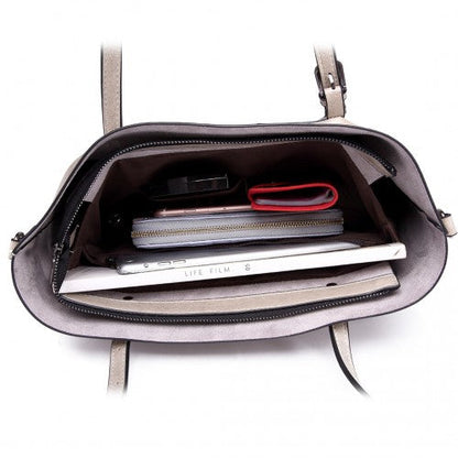 Easy Luggage E6709 - Miss Lulu Trendy Womens Tote Bags Wax Leather - Grey