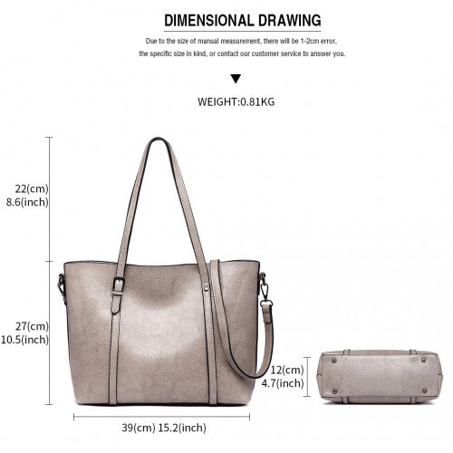 Easy Luggage E6709 - Miss Lulu Trendy Womens Tote Bags Wax Leather - Grey