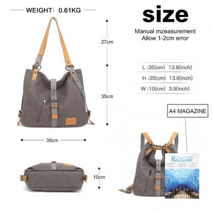 Easy Luggage E6850 - Kono Canvas Hobo Slouch Shoulder Bag and Backpack - Grey