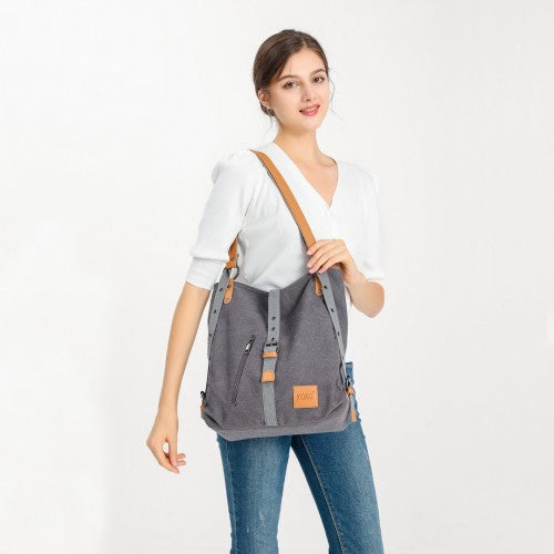 Easy Luggage E6850 - Kono Canvas Hobo Slouch Shoulder Bag and Backpack - Grey