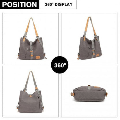 Easy Luggage E6850 - Kono Canvas Hobo Slouch Shoulder Bag and Backpack - Grey