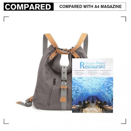 Easy Luggage E6850 - Kono Canvas Hobo Slouch Shoulder Bag and Backpack - Grey