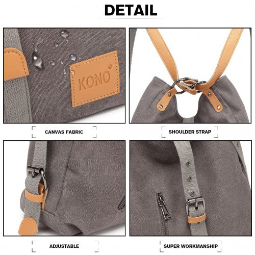 Easy Luggage E6850 - Kono Canvas Hobo Slouch Shoulder Bag and Backpack - Grey