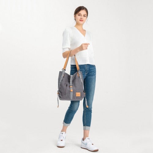 Easy Luggage E6850 - Kono Canvas Hobo Slouch Shoulder Bag and Backpack - Grey