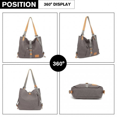 Easy Luggage E6850 - Kono Canvas Hobo Slouch Shoulder Bag and Backpack - Grey