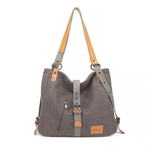 Easy Luggage E6850 - Kono Canvas Hobo Slouch Shoulder Bag and Backpack - Grey