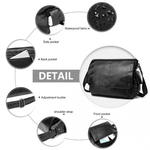 Easy Luggage EB2127 - Kono Casual Leather Men's Large Capacity Shoulder Bag - Black