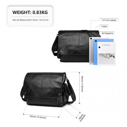 Easy Luggage EB2127 - Kono Casual Leather Men's Large Capacity Shoulder Bag - Black
