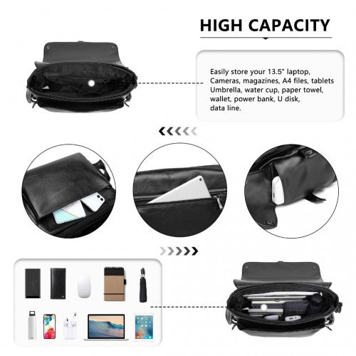 Easy Luggage EB2127 - Kono Casual Leather Men's Large Capacity Shoulder Bag - Black