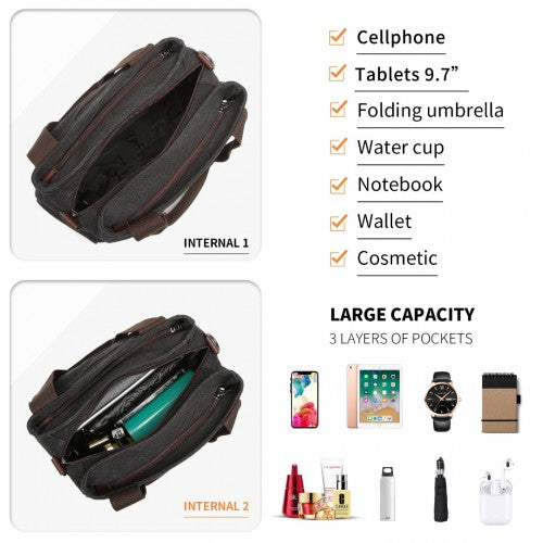 Easy Luggage EH2045 - Kono Canvas Multi-Functional Cross Body Bag - Black