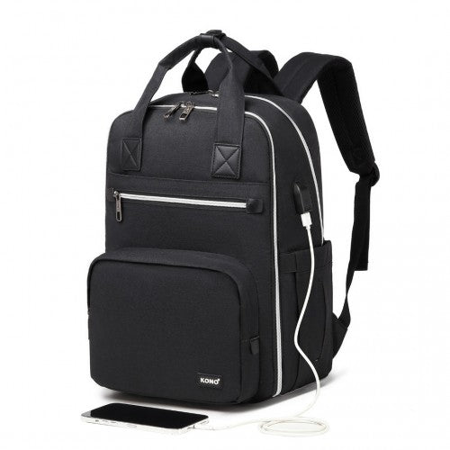 Easy Luggage EQ2039 - Kono Classic Multi Functional Changing Backpack With USB Charging Interface - Black