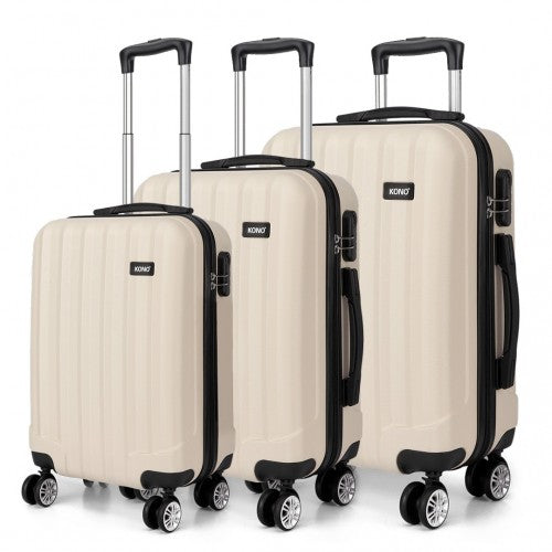 Easy Luggage K1773L - Kono Vertical Stripe Hard Shell Suitcase 19/24/28 Inch 3 Piece Luggage Set - Beige