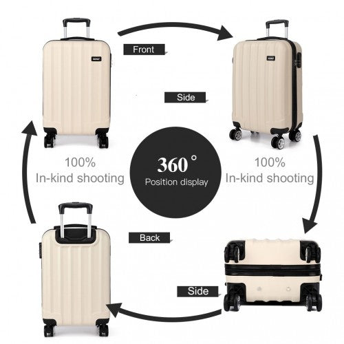 Easy Luggage K1773L - Kono Vertical Stripe Hard Shell Suitcase 19/24/28 Inch 3 Piece Luggage Set - Beige