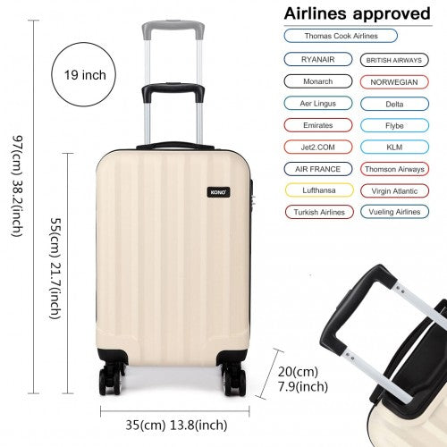 Easy Luggage K1773L - Kono Vertical Stripe Hard Shell Suitcase 19/24/28 Inch 3 Piece Luggage Set - Beige