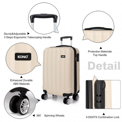 Easy Luggage K1773L - Kono Vertical Stripe Hard Shell Suitcase 19/24/28 Inch 3 Piece Luggage Set - Beige