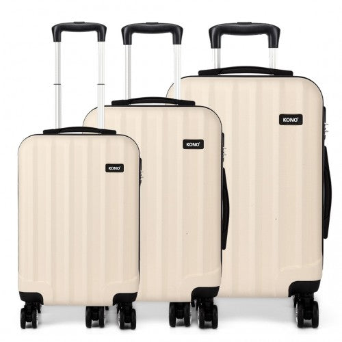 Easy Luggage K1773L - Kono Vertical Stripe Hard Shell Suitcase 19/24/28 Inch 3 Piece Luggage Set - Beige