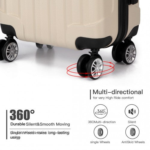 Easy Luggage K1773L - Kono Vertical Stripe Hard Shell Suitcase 19/24/28 Inch 3 Piece Luggage Set - Beige