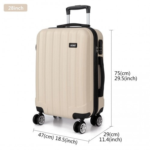 Easy Luggage K1773L - Kono Vertical Stripe Hard Shell Suitcase 19/24/28 Inch 3 Piece Luggage Set - Beige