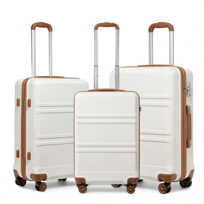 Easy Luggage K1871-1L - Kono ABS Sculpted Horizontal Design 3 Piece Suitcase Set - Cream