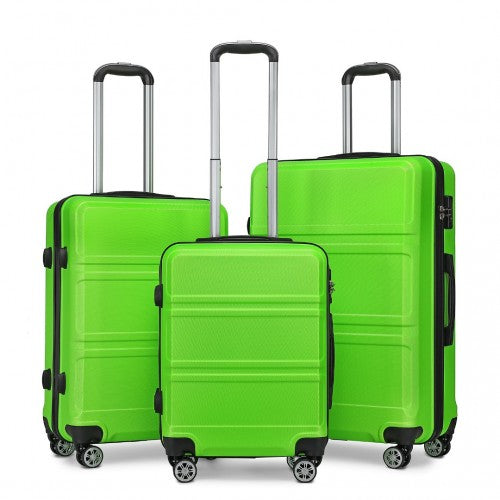 Easy Luggage K1871-1L - Kono ABS Sculpted Horizontal Design 3 Piece Suitcase Set - Green