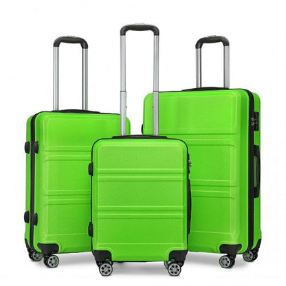 Easy Luggage K1871-1L - Kono ABS Sculpted Horizontal Design 3 Piece Suitcase Set - Green