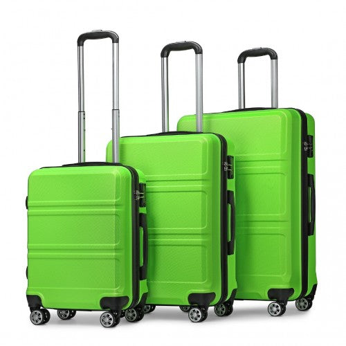 Easy Luggage K1871-1L - Kono ABS Sculpted Horizontal Design 3 Piece Suitcase Set - Green
