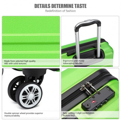 Easy Luggage K1871-1L - Kono ABS Sculpted Horizontal Design 3 Piece Suitcase Set - Green