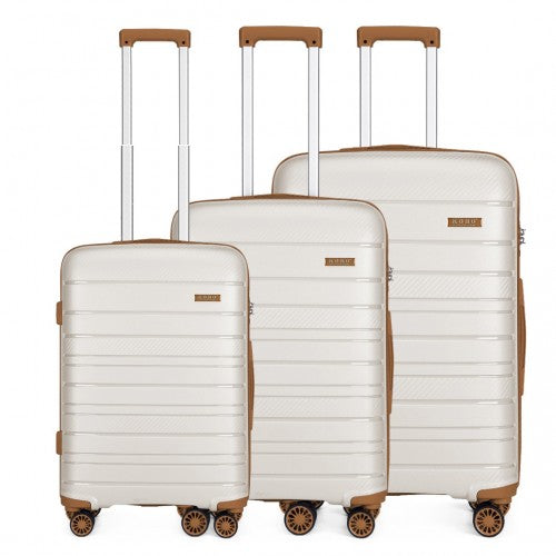 Easy Luggage K2091L - Kono Multi Texture Hard Shell PP Suitcase 3 Pieces Set - Classic Collection - Cream