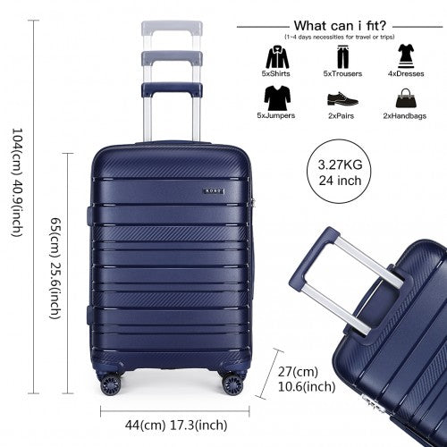 Easy Luggage K2091L - Kono 24 Inch Multi Texture Hard Shell PP Suitcase - Classic Collection - Navy