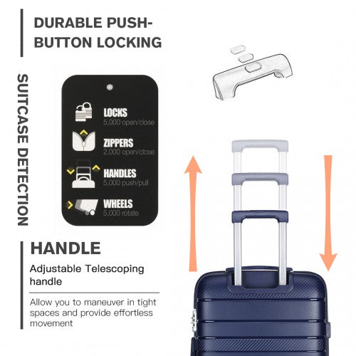 Easy Luggage K2091L - Kono 24 Inch Multi Texture Hard Shell PP Suitcase - Classic Collection - Navy