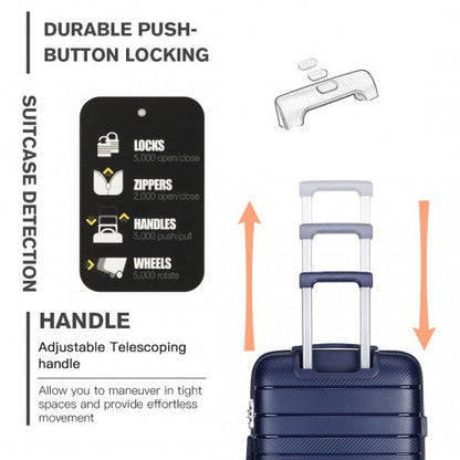 Easy Luggage K2091L - Kono 24 Inch Multi Texture Hard Shell PP Suitcase - Classic Collection - Navy