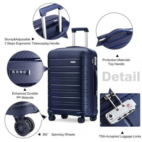 Easy Luggage K2091L - Kono 24 Inch Multi Texture Hard Shell PP Suitcase - Classic Collection - Navy
