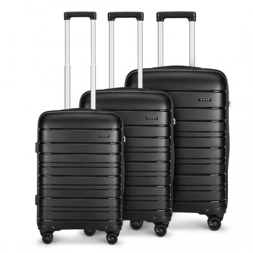 Easy Luggage K2091L - Kono Multi Texture Hard Shell PP Suitcase 3 Pieces Set - Classic Collection - Black