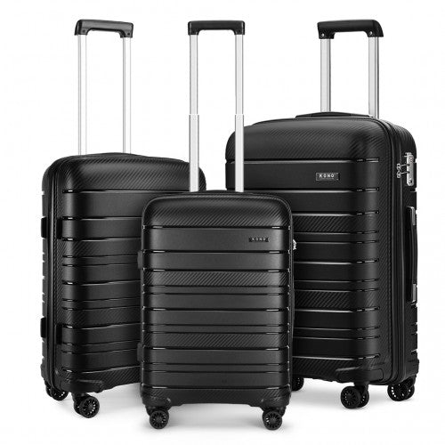 Easy Luggage K2091L - Kono Multi Texture Hard Shell PP Suitcase 3 Pieces Set - Classic Collection - Black