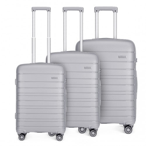 Easy Luggage K2091L - Kono Multi Texture Hard Shell PP Suitcase 3 Pieces Set - Classic Collection - Grey