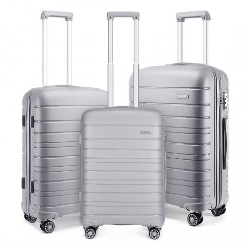 Easy Luggage K2091L - Kono Multi Texture Hard Shell PP Suitcase 3 Pieces Set - Classic Collection - Grey
